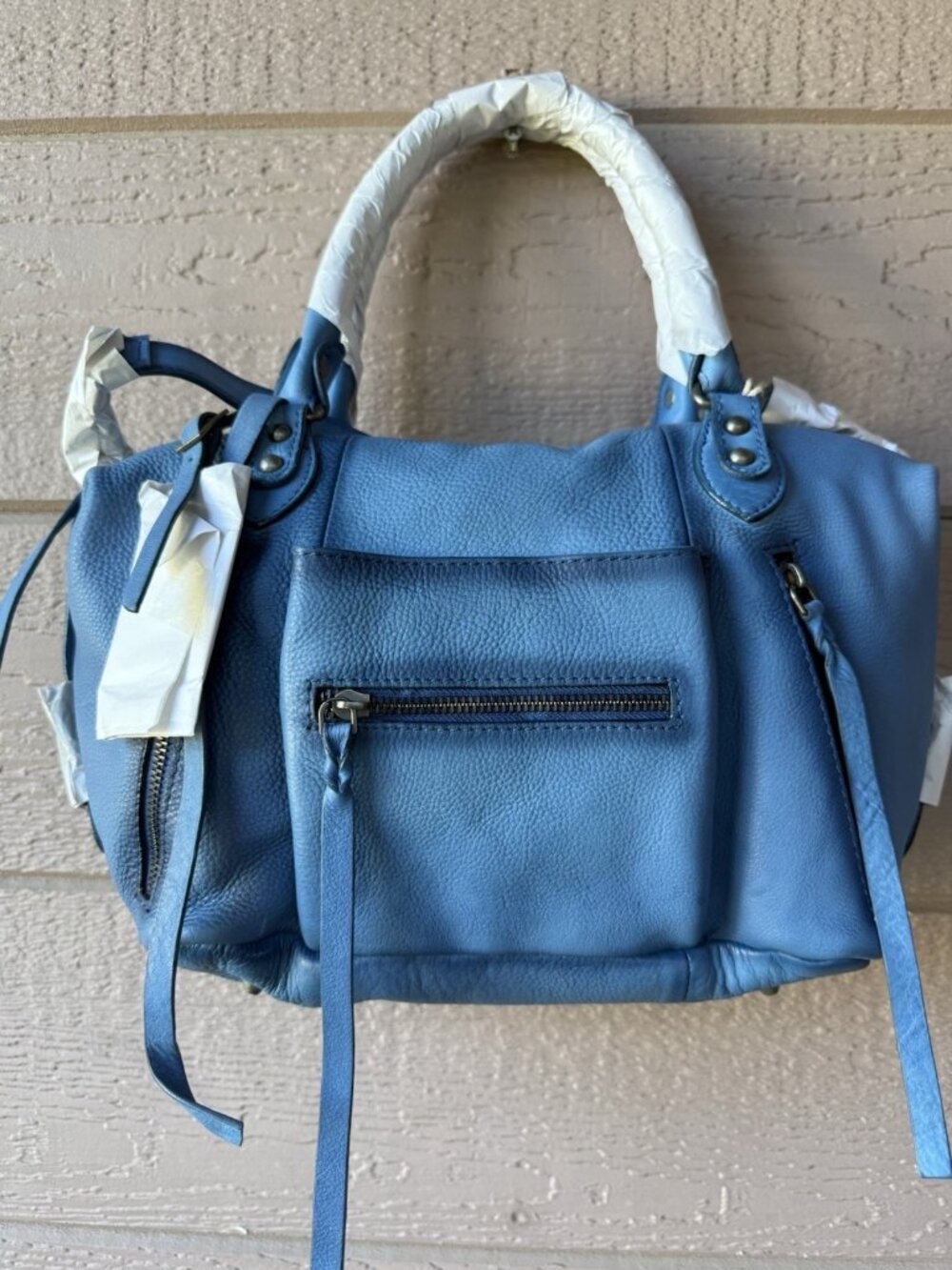 Free People Baby Emerson Santorini Blue Leather Satchel Tote Crossbody Bag NWT - Picture 2 of 9